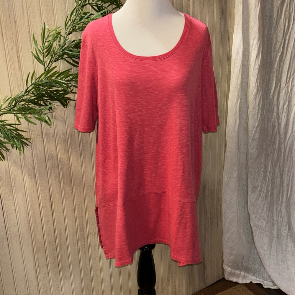 J.Jill Pima Cotton Dipped-Hem Tunic, Coral, 100% Cotton Top, Large, EUC